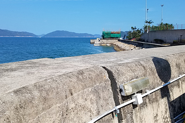 Damaged seawall along the seafront area