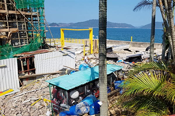 Damaged boatyard where boats are stored